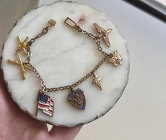 Vintage gold-tone charm bracelet military sweetheart jewelry 7” Charms Flag