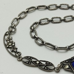 Vintage Sterling Silver 925 Blue Chalcedony Marcasite Necklaces 15.5″