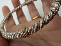 Vintage Bracelet Oscar De La Renta Bangle Silvertone Mixed Metal Heavy 7.75