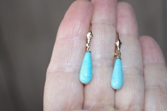 Vintage Gorgeous Genuine 1/20 14K GF Blue Turquoise Teardrop Lever back Earrings