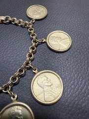 Vintage Lincoln Wheat Penny Charm Bracelet – 1958 Goldtone Curb Chain