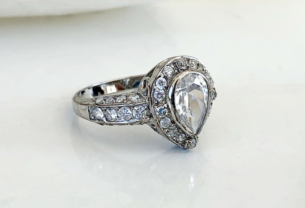 Sterling Silver 925 Wedding CZ Bridal Engagement Ring Designer Band Estate