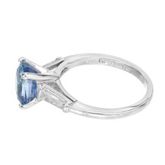 Vintage 1950 Cushion Sapphire Engagement Ring Platinum Tapered Baguette Diamonds