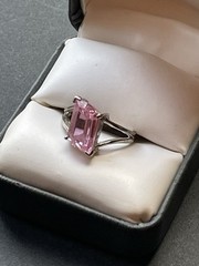 Vintage Sterling Silver 925 Ring Pink Faceted Glass size 5.5 signed KC