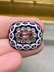 Antique Victorian Cobalt Enamel Old Mine Cut Diamond Tourmaline Brooch