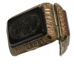 VICTORIAN GOLD FILLED REVERSE CARVED CAMEO GEMSTONE LOCKET CHARM FOB