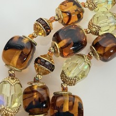 Vintage Vendome Necklace Gold Tone Cognac & Cream Glass Beads 26″