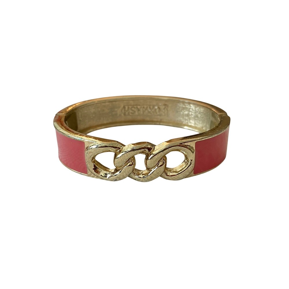 Fornash Vintage Pink Enamel Bracelet Bangle Gold Tone Clamp Closure