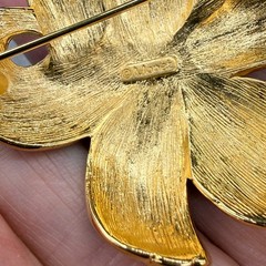 Vintage Monet Flower Brooch Purple Enamel Gold Tone 2 Inches Signed