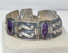 Rare RAF Mexico Sterling Silver Amethyst Wave Link 7.5″ Bracelet 41.4 gr 7j 83