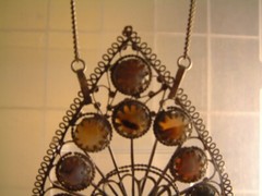 Large Vintage Silver/Bi Metal Gemstone Pendant Chain Necklace India Filigree 5″