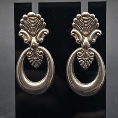 Silver Tone Art Nouveau Earrings Ornate Door Knocker Pierced Post Vintage