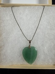 14K Gold Bail Green Heart Stone Pendant 1/20 14K GF 18” Necklace Vintage