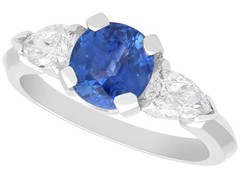 Vintage 1.83Ct Sapphire and 0.66Ct Pear Diamond Platinum Ring Circa 1980