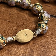 Vintage Chinese Export Cloisonné Enamel & Gold Gilt Bead 26” Necklace 10mm Beads