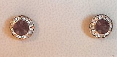 Vintage Stunning Bright Simulated Amethyst w/ Clear Crystals 1/4″ Stud Earrings