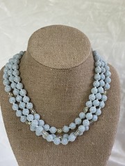 Vintage Marked Japan Necklace Acrylic Sugar Beads Frosted Blue Aurora 3 Strand