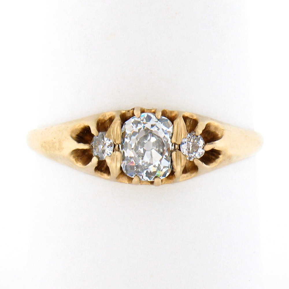 Antique Victorian 14k Gold 0.68ctw GIA Old Mine Belcher Prong Diamond Band Ring