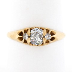 Antique Victorian 14k Gold 0.68ctw GIA Old Mine Belcher Prong Diamond Band Ring