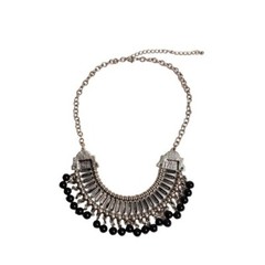 VINTAGE Women’s Silver Tone Black Acrylic Beads Necklace 8.5 in + 3.5 in