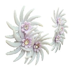 1950s Lavender Plastic Triple Floral Ear Climber Clip Earrings with Rhinestones
