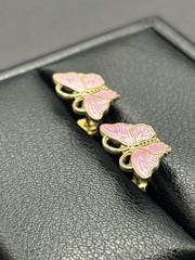 Vintage Gold Sterling Silver Pink Enamel Butterfly Earrings G22