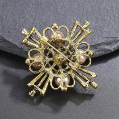Vintage Zinc Alloy Faux Pearl and Rhinestone Cross Brooch for Women