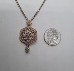 Vintage Signed Carol Lee Rhinestone Flower Pendant Necklace