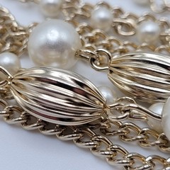 Elegant Multi Chain Bead Faux Pearl Gold Tone Layered Necklace Vintage 18 Inch