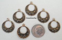 #1812 MINI ANTIQUED GOLD OPEN FILIGREE HOOP W/TOP HANG RING – 6 Pc Lot