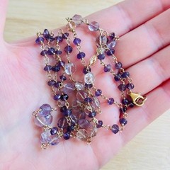 VTG Amethyst stone Strand Necklace gold filled wired Beaded genuine Natural 28″