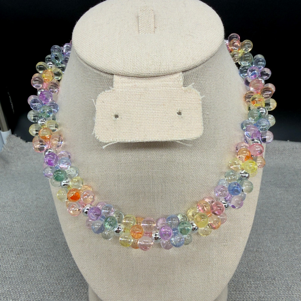 Vintage Necklace Acrylic Bubble Beads Pastel Multicolor 17 Inches Retro Mod