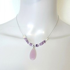 Vintage Purple Glass Stone Necklace Adjustable Length Women Jewelry Beads Gift