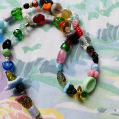 Vintage Lot Glass Art Bead Necklace Wooden Multicolor Bracelet Green Earrings