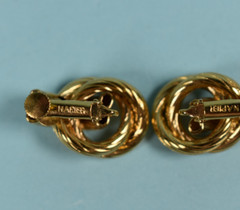 Vintage Napier Signed Gold Tone Double Knot Clip on Tension Screw Earrings .95″