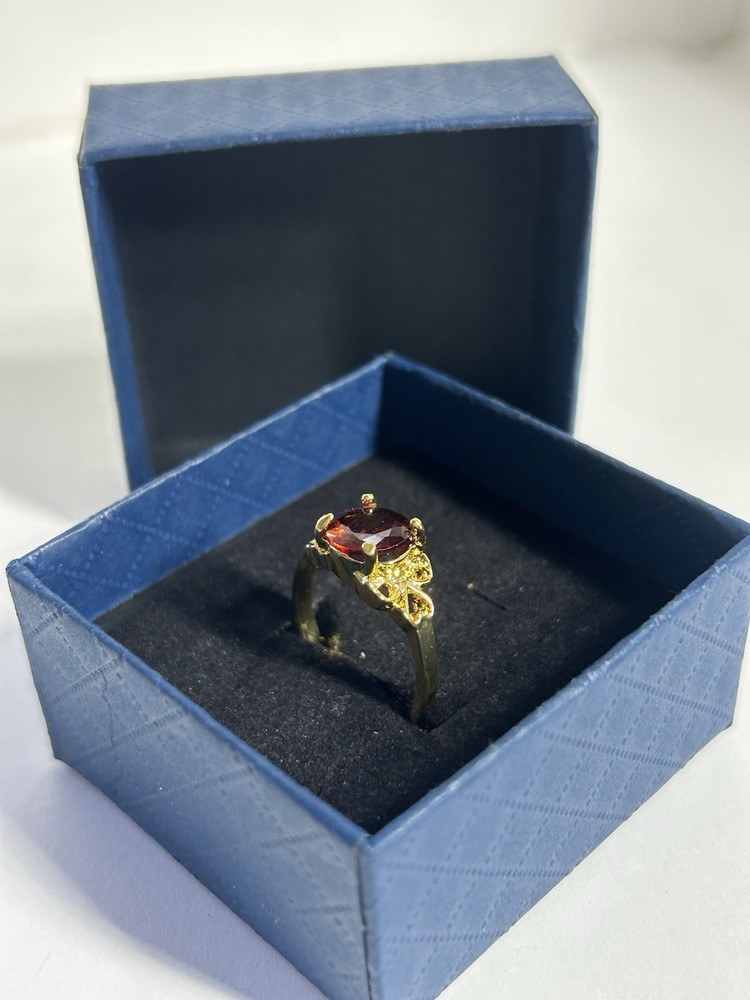 Vintage Red Cubic Zirconia Ring Gold Plated Womens Size 6.5