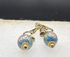 CLOISONNE GORGEOUS GENUINE ENAMEL FLOWER ROUND clip on EARRINGS