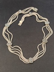 Vintage Silver Necklace Multi Chain Niello Station Layered 925 Ethnic Wide Old