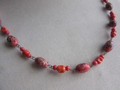Vintage speckled art glass linked chain necklace , 24″ long