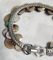 Vintage 1970s Mother of Pearl (MOP) Overlapping Disc Link Bracelet RARE