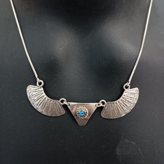 Ethnic Necklace Vintage Sterling Silver Blue Tribal Folk Crescent Artisan Boho