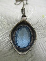 VINTAGE ANTIQUE 935 STERLING SILVER AQUAMARINE ORNATE PENDANT NECKLACE 18″ CHAIN