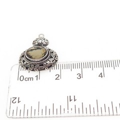 925 Sterling Silver Vintage Real Smoky Quartz Floral Scroll Oxidized Pendant