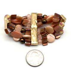 Filigree Glass Bead MOP Bead CopperTone Bead GT Spacer Bar Stretch Bracelet