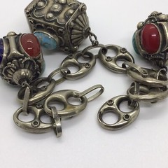 MCM VTG Etruscan Mediterranean Silver 800? Charm Bracelet 54g 8.5″ Turquoise