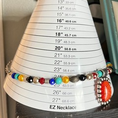 VTG Retro Multi-Color Beads Faux Stone Necklace Silver Tone Orange Resin Pendant