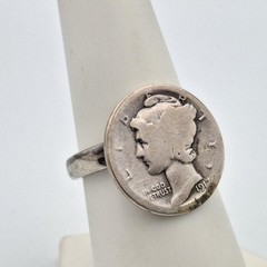 Vintage 900 Coin Silver 1917 D Mercury Dime 10C Homemade Coin Ring Size 7