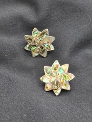 Vintage Signed 925 Mexican Taxco Abalone Shell Inlay Earrings Sterling Silver