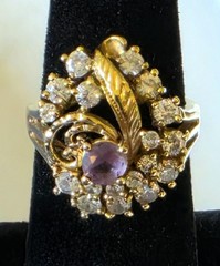 Vintage 14K HGE Amethyst Bling Cocktail Ring Size 7 Signed LIND
