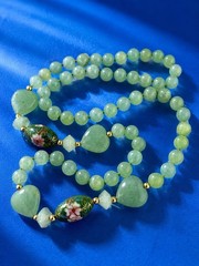 Vintage Cloisonne Jade Beaded Necklace Hand Tied 30 in #427